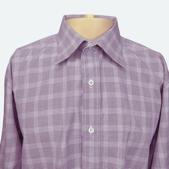 TOM FORD Glen Check Shirt 44 Neck 17.5" Prince of Wales Cotton Poplin - Picture 8 of 16